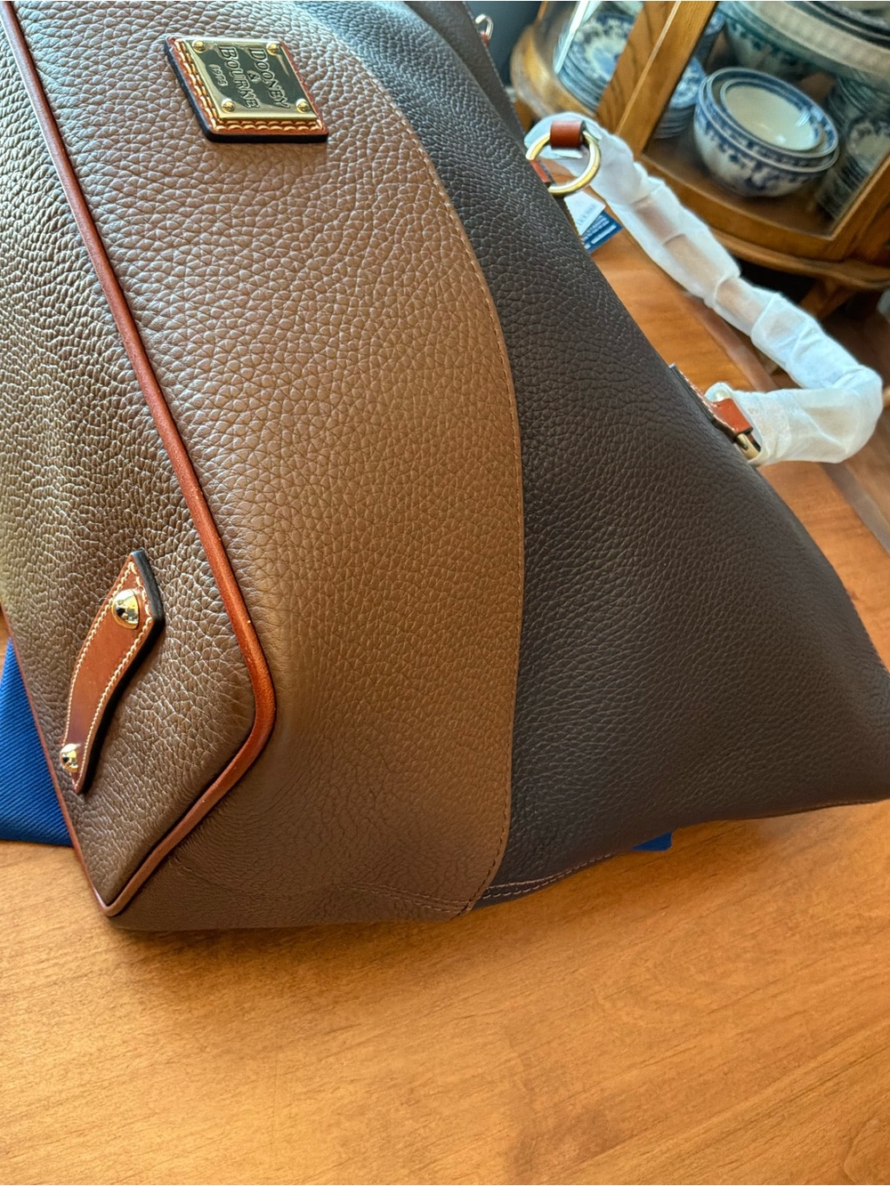 Dooney & Bourke Two-Tone Color block Pebble Leather Tobi Tote bark - Picture 8 of 16